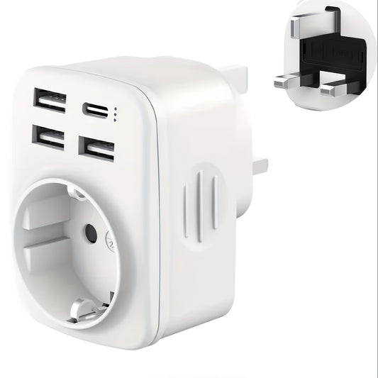 Adaptador de viaje UK con puertos USB y USB-C