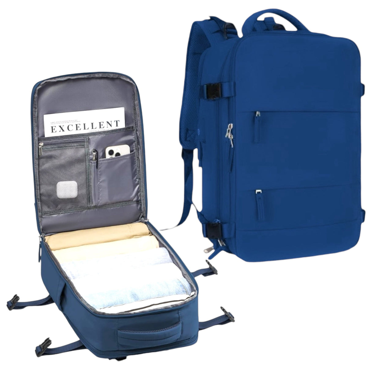 Mochila de cabina NÓMAT azul marino con bolsillo organizador y funda acolchada