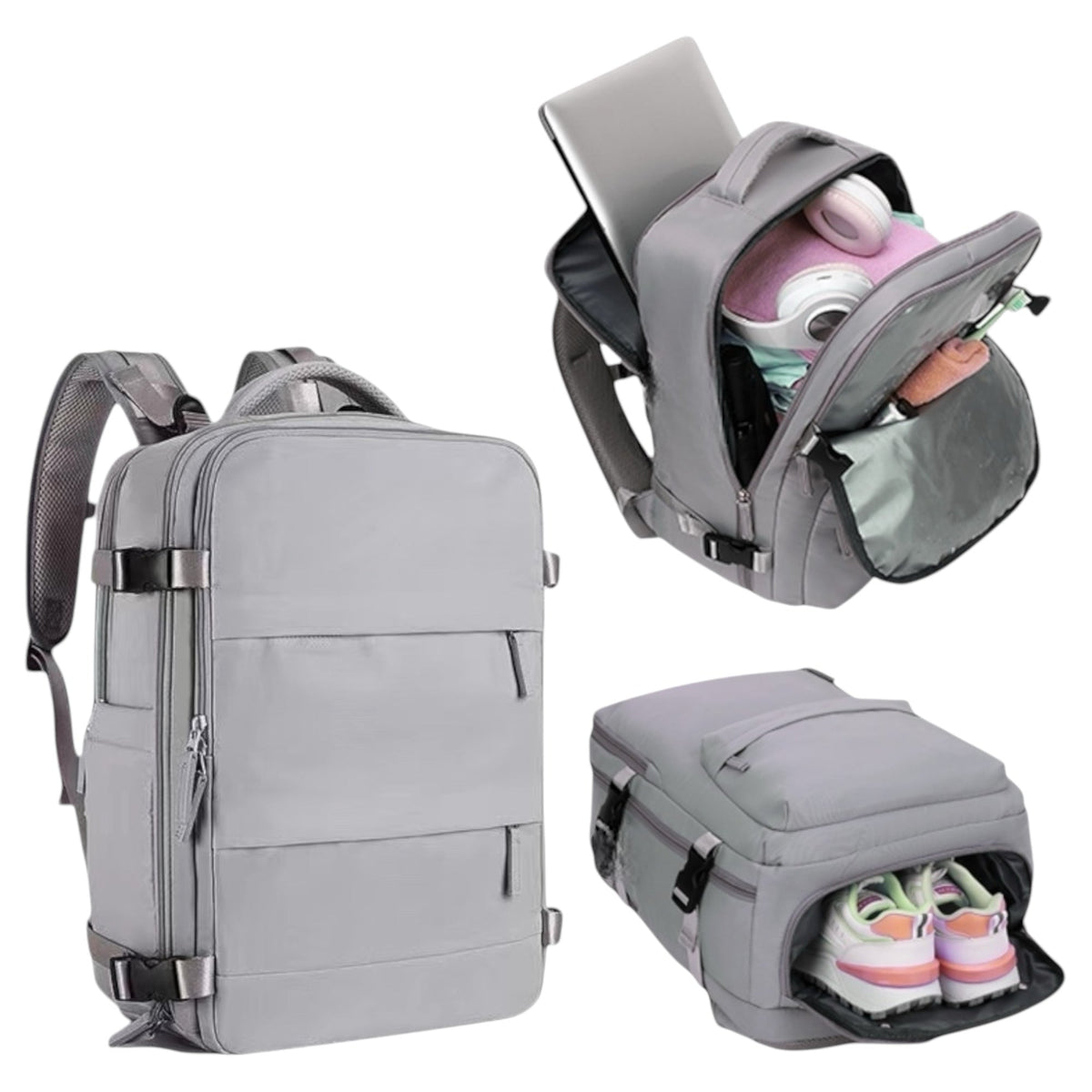 Mochila de cabina NÓMAT gris con compartimento inferior para zapatos y funda para portátil