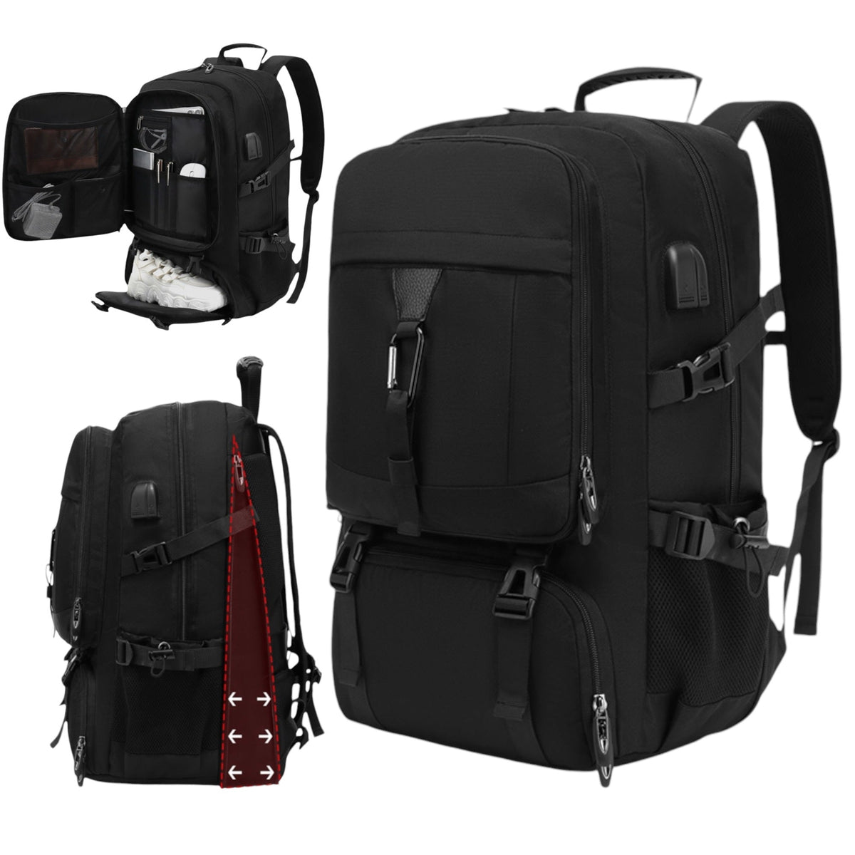 Mochila de cabina NÓMAT 45x30x20 negra con compartimento para zapatos abierto